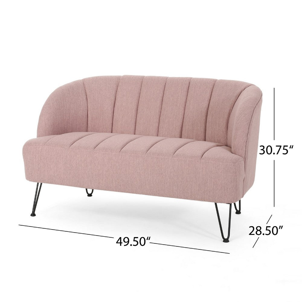Buno Loveseat | Blush Pink Tufted Polyester | Metal Hairpin Legs 50"