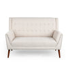 Loveseat | Beige Button Tufted Fabric | Retro Brown Solid Wood | 57"