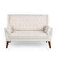 Loveseat | Beige Button Tufted Fabric | Retro Brown Solid Wood | 57"