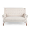 Loveseat | Beige Button Tufted Fabric | Retro Brown Solid Wood | 57’’ BM335451