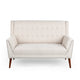 Loveseat | Beige Button Tufted Fabric | Retro Brown Solid Wood | 57’’ BM335451