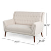 Loveseat | Beige Button Tufted Fabric | Retro Brown Solid Wood | 57"