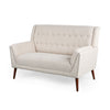 Loveseat | Beige Button Tufted Fabric | Retro Brown Solid Wood | 57"