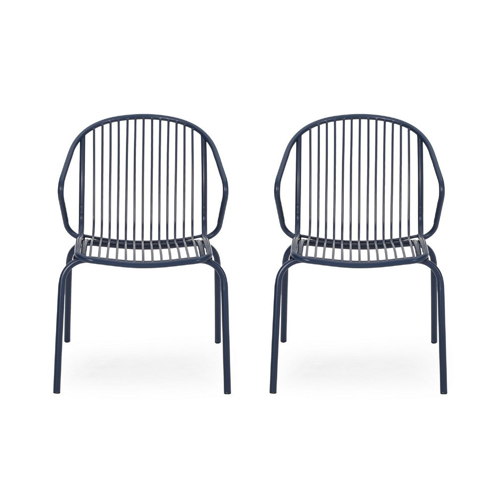 Osto Outdoor Side Chair Set of 2 | Navy Blue Iron Frames | Sleek Legs