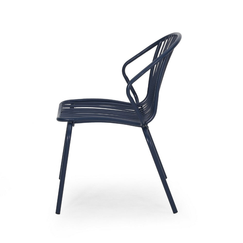 Osto Outdoor Side Chair Set of 2 | Navy Blue Iron Frames | Sleek Legs