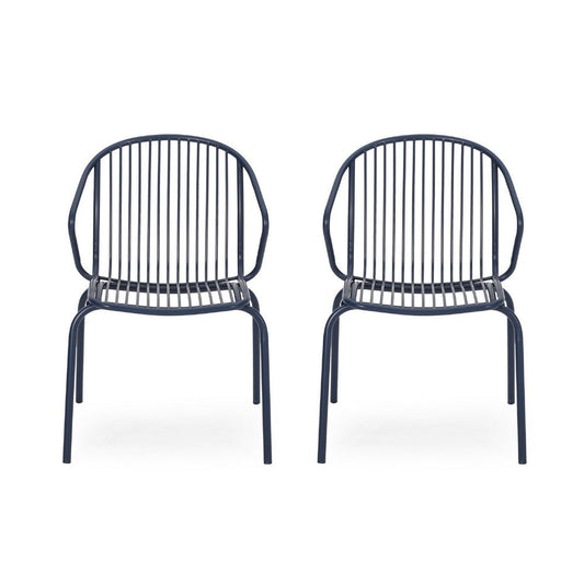 Osto Outdoor Side Chair Set of 2 | Navy Blue Iron Frames | Sleek Legs