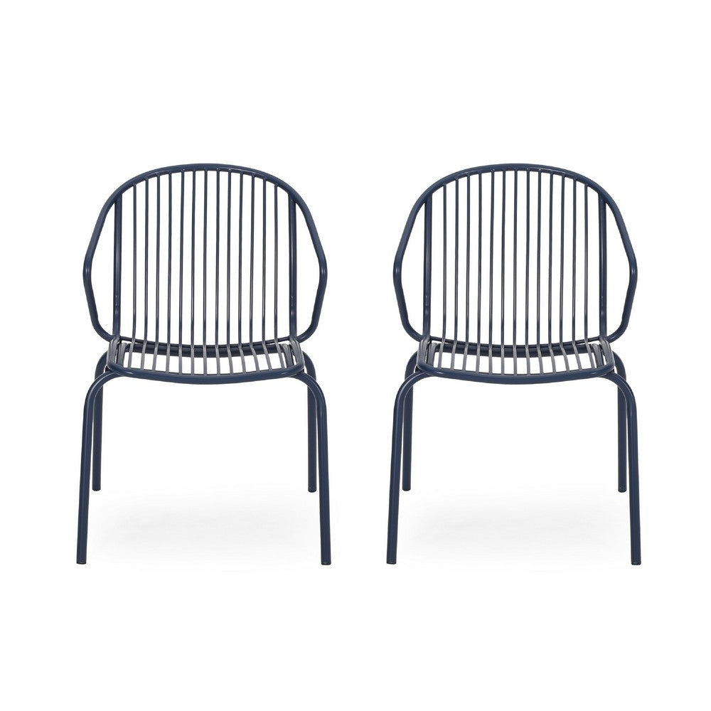 Osto Outdoor Side Chair Set of 2 | Navy Blue Iron Frames | Sleek Legs