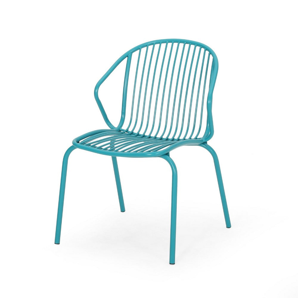 Osto Outdoor Side Chair Set of 2 | Teal Blue Iron Frames | Sleek Legs