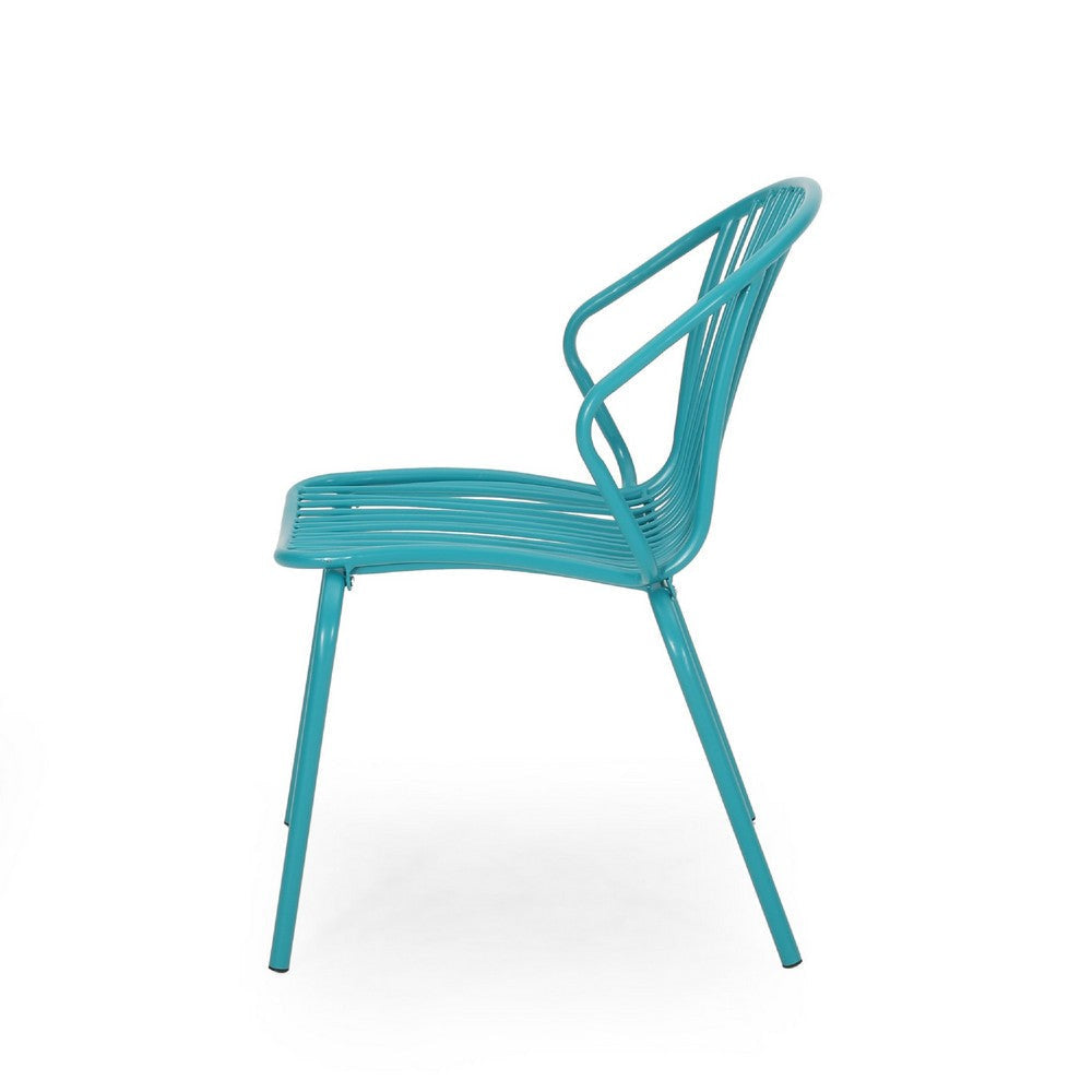 Osto Outdoor Side Chair Set of 2 | Teal Blue Iron Frames | Sleek Legs