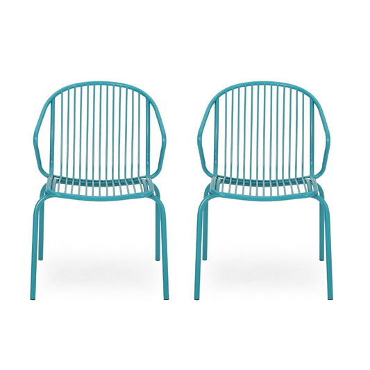 Osto Outdoor Side Chair Set of 2 | Teal Blue Iron Frames | Sleek Legs