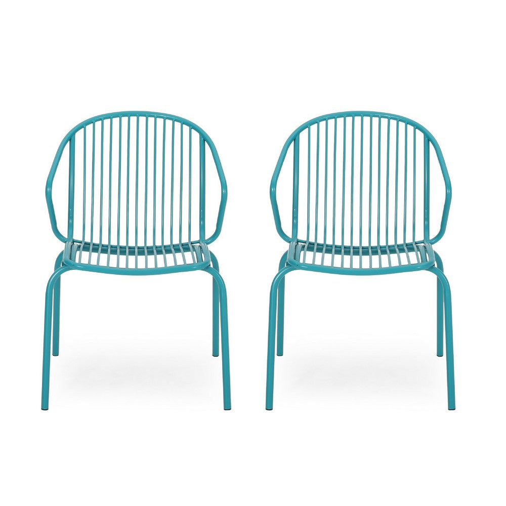 Osto Outdoor Side Chair Set of 2 | Teal Blue Iron Frames | Sleek Legs