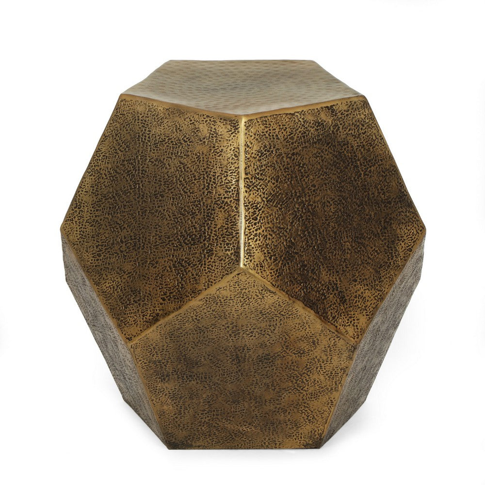 Hexagonal End Table | Gold Aluminium Frame Textured Surface | 20"