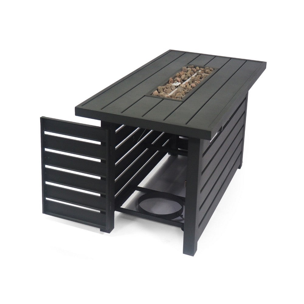 Outdoor Fire Pit | Black Iron | Inner Propane Gas Tank Storage | 47"