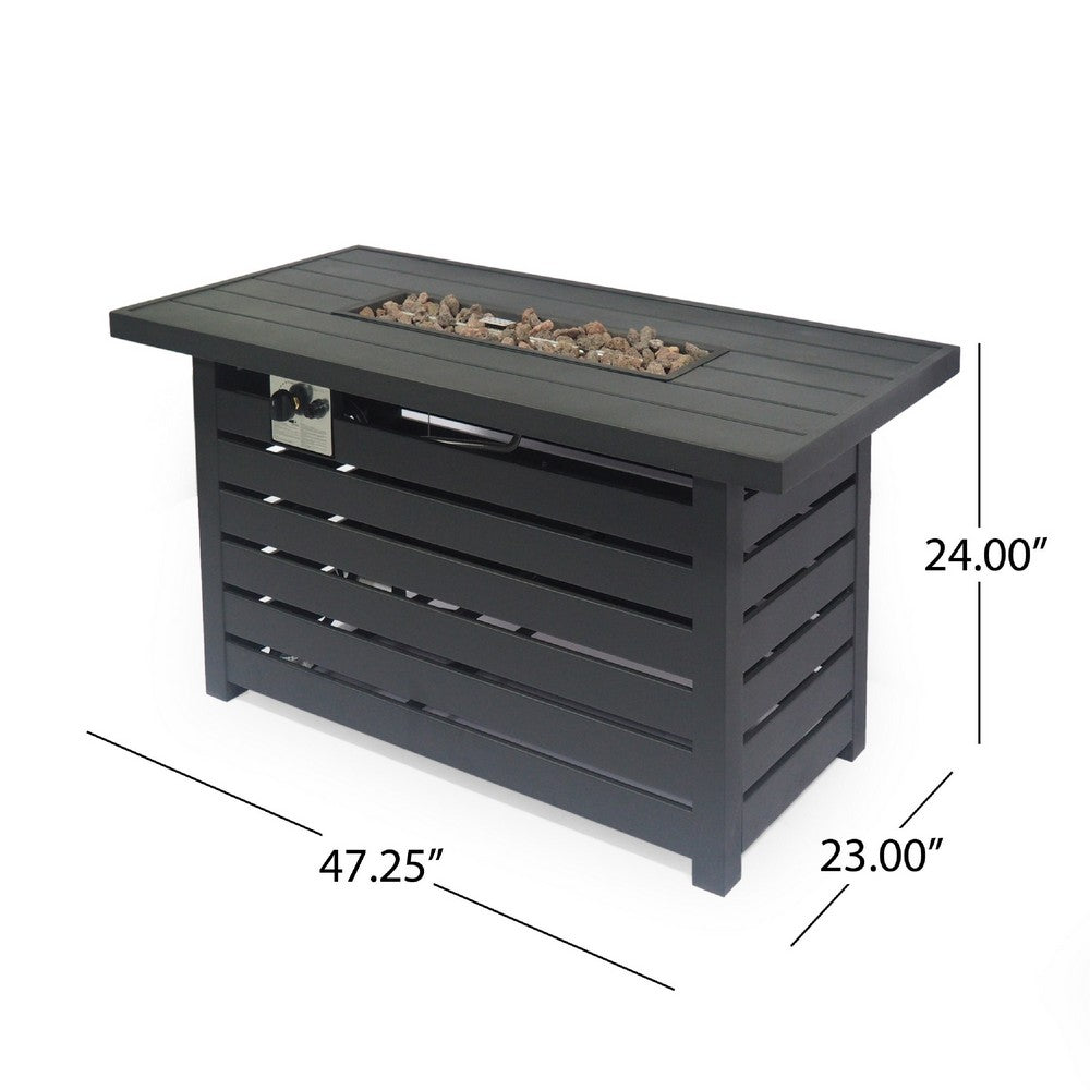 Outdoor Fire Pit | Black Iron | Inner Propane Gas Tank Storage | 47"