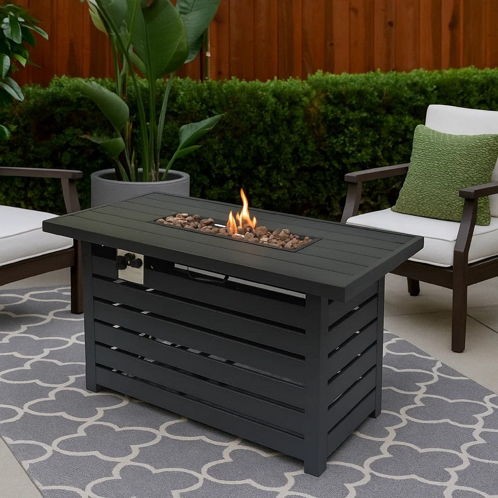 Outdoor Fire Pit | Black Iron | Inner Propane Gas Tank Storage | 47"
