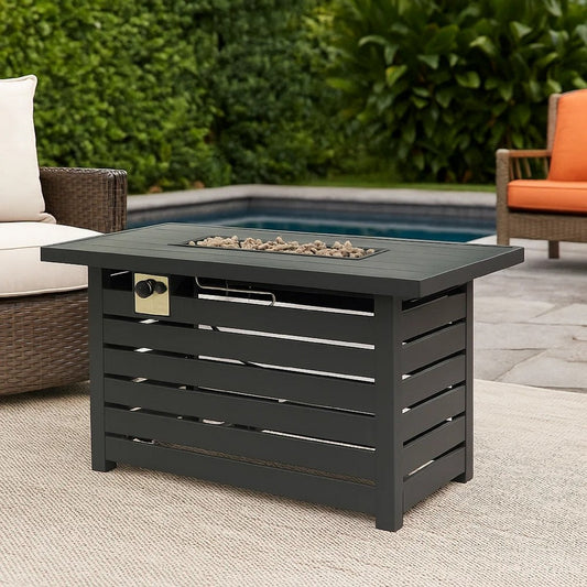 Outdoor Fire Pit | Black Iron | Inner Propane Gas Tank Storage | 47"