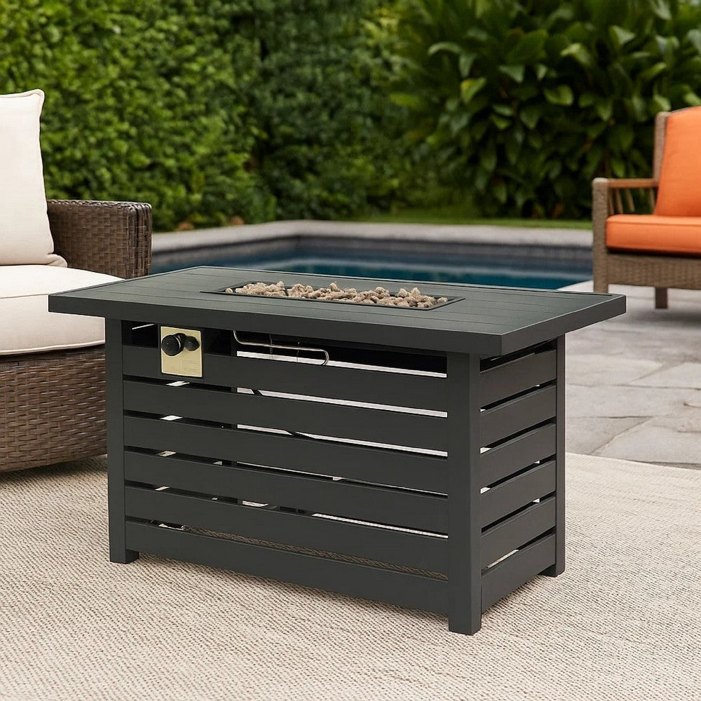 Outdoor Fire Pit | Black Iron | Inner Propane Gas Tank Storage | 47"