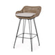 Outdoor Barstool Chair Set of 2 | Beige Fabric | Brown Rattan | Black