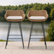 Outdoor Barstool Chair Set of 2 | Beige Fabric | Brown Rattan | Black