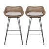 Outdoor Barstool Chair Set of 2 | Beige Fabric | Brown Rattan | Black