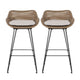 Outdoor Barstool Chair Set of 2 | Beige Fabric | Brown Rattan | Black