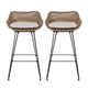 Outdoor Barstool Chair Set of 2 | Beige Fabric | Brown Rattan | Black