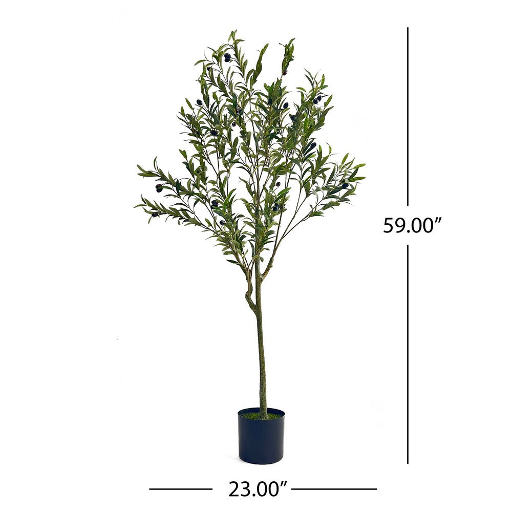 Vina Artificial Olive Tree, Realistic Green Silk Leaves, 59"