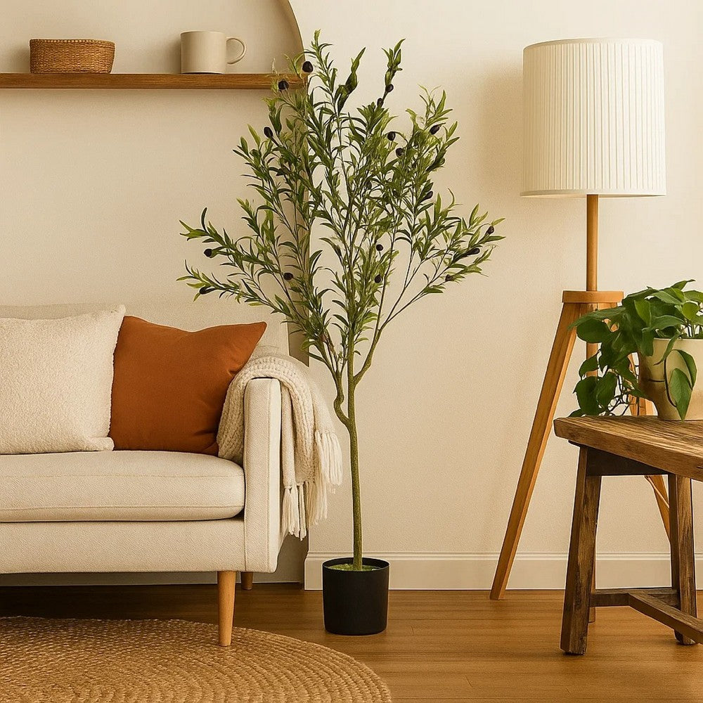Vina Artificial Olive Tree, Realistic Green Silk Leaves, 59"