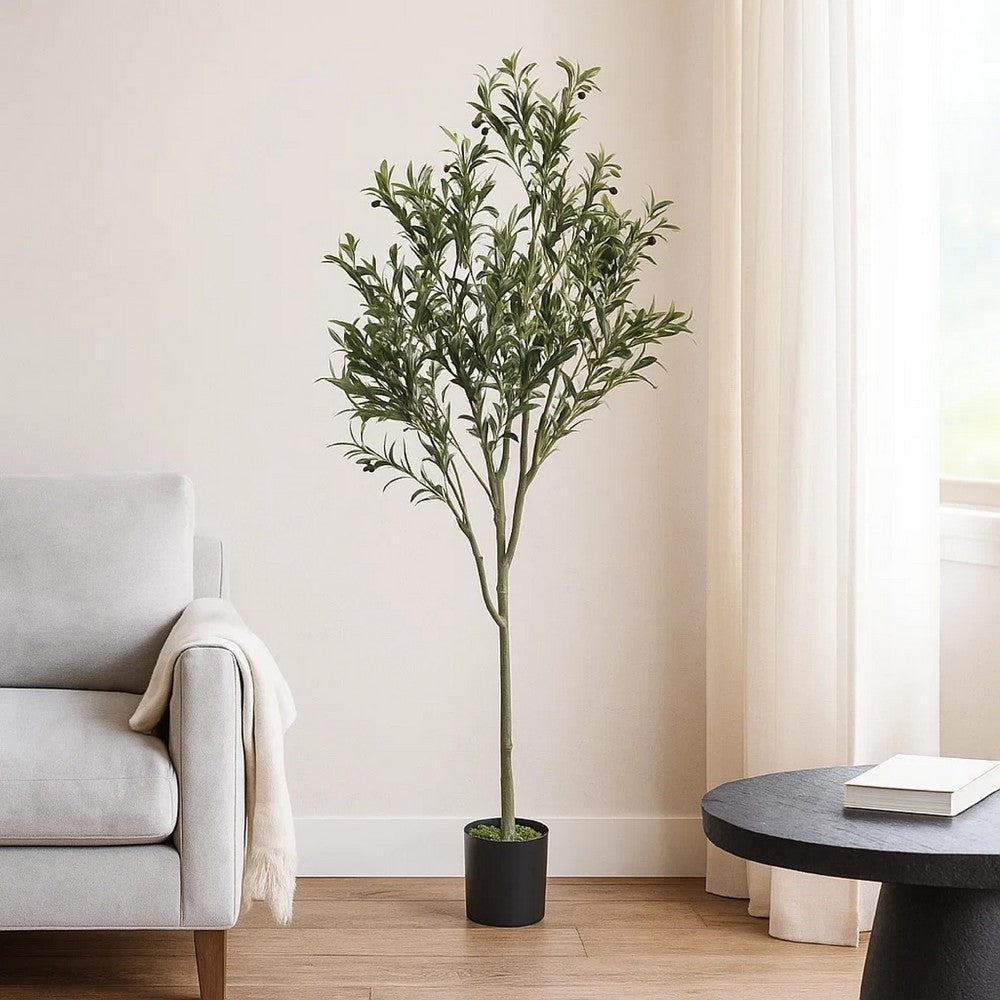 Vina Artificial Olive Tree, Realistic Green Silk Leaves, 71"