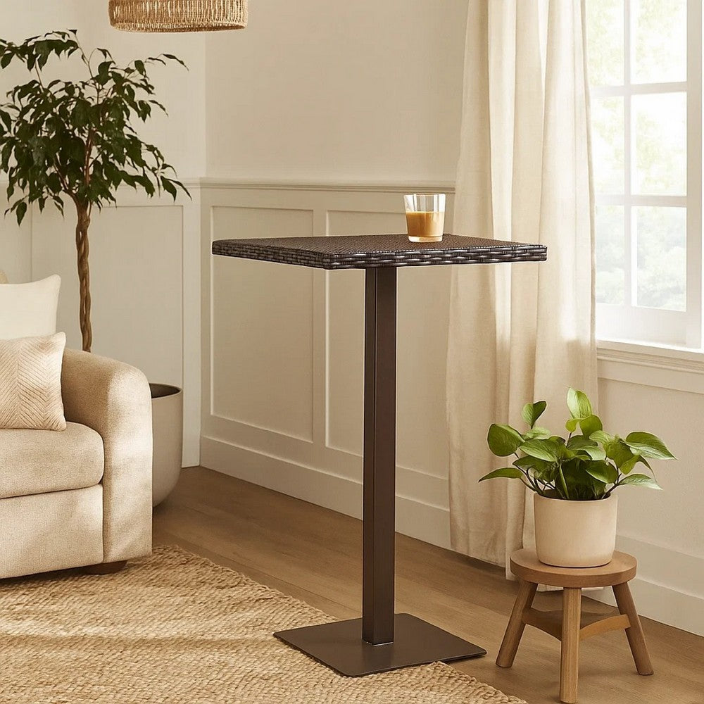 Outdoor Square Bar Table | Brown Multi Rattan | Metal Frame