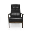 Accent Armchair | Tufted Matte Black Faux Leather | Brown Wood Frame