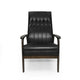 Accent Armchair | Tufted Matte Black Faux Leather | Brown Wood Frame