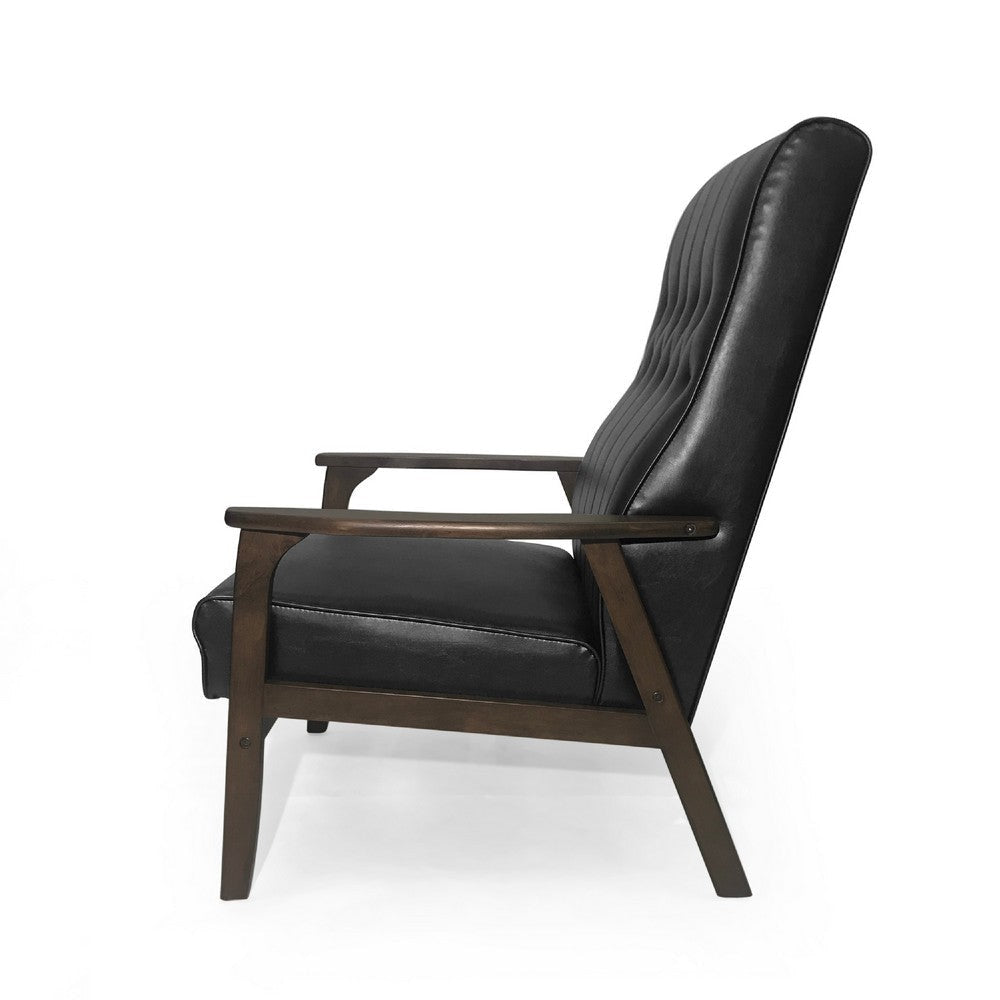 Accent Armchair | Tufted Matte Black Faux Leather | Brown Wood Frame BM335470