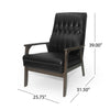 Accent Armchair | Tufted Matte Black Faux Leather | Brown Wood Frame