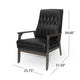Accent Armchair | Tufted Matte Black Faux Leather | Brown Wood Frame