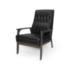 Accent Armchair | Tufted Matte Black Faux Leather | Brown Wood Frame