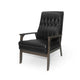 Accent Armchair | Tufted Matte Black Faux Leather | Brown Wood Frame
