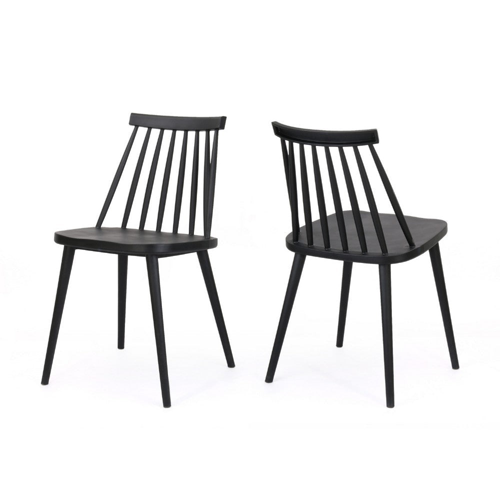 Dining Side Chair Set of 2 | Black Polypropylene | Spindle Backrest