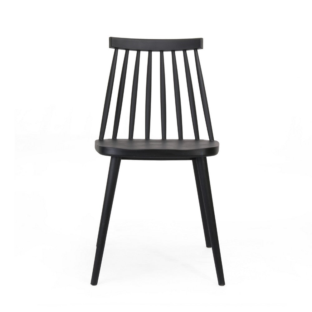 Dining Side Chair Set of 2 | Black Polypropylene | Spindle Backrest