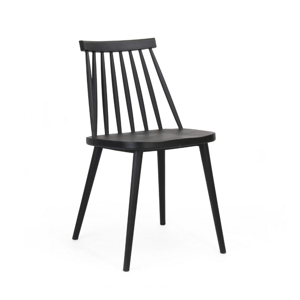 Dining Side Chair Set of 2 | Black Polypropylene | Spindle Backrest