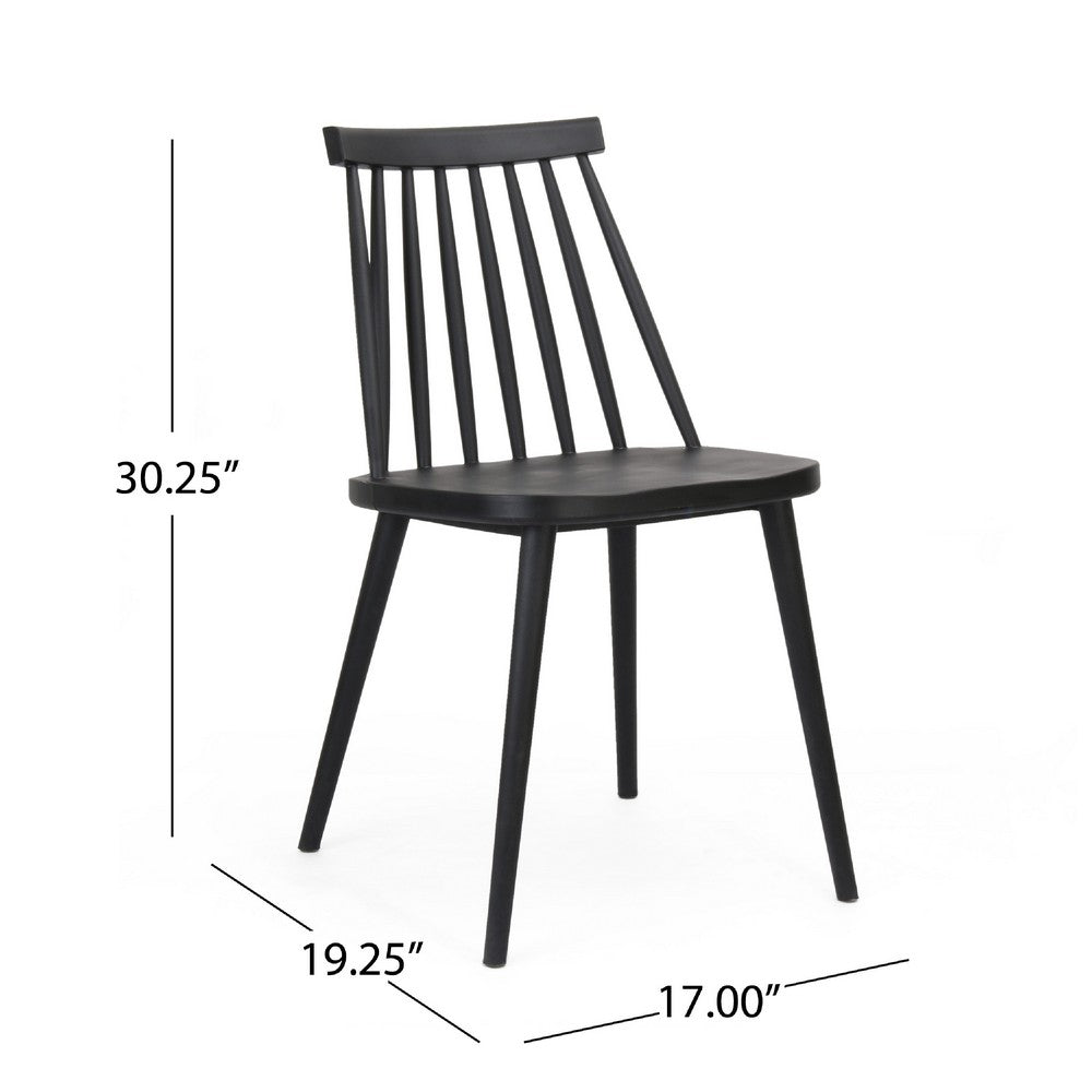 Dining Side Chair Set of 2 | Black Polypropylene | Spindle Backrest