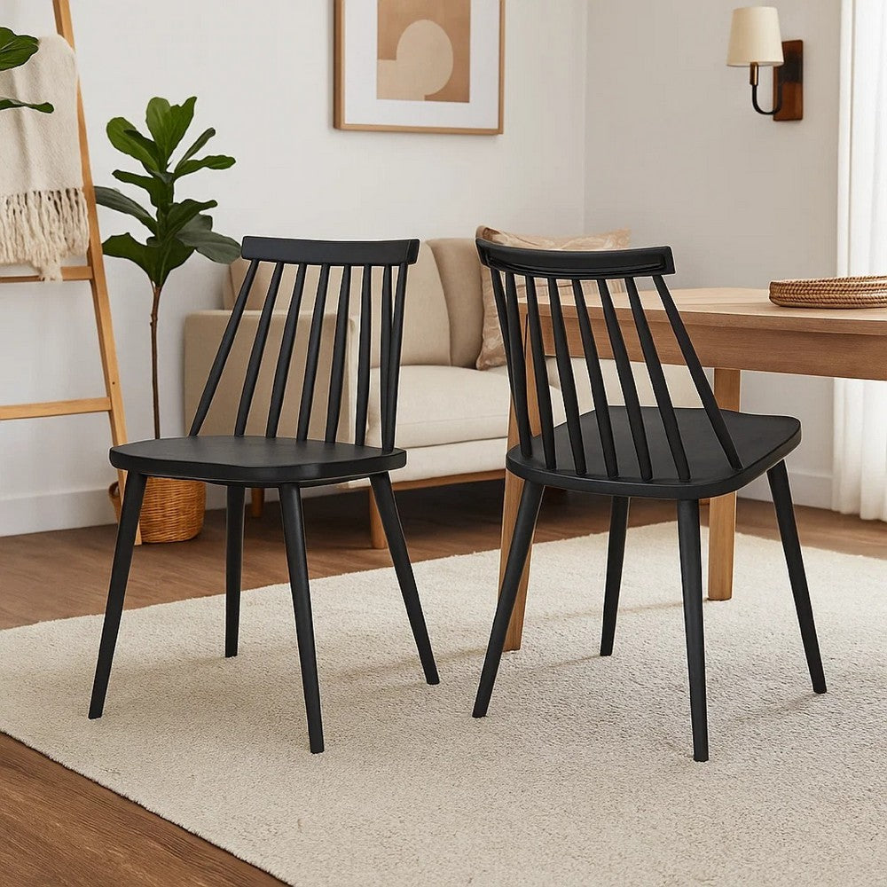 Dining Side Chair Set of 2 | Black Polypropylene | Spindle Backrest