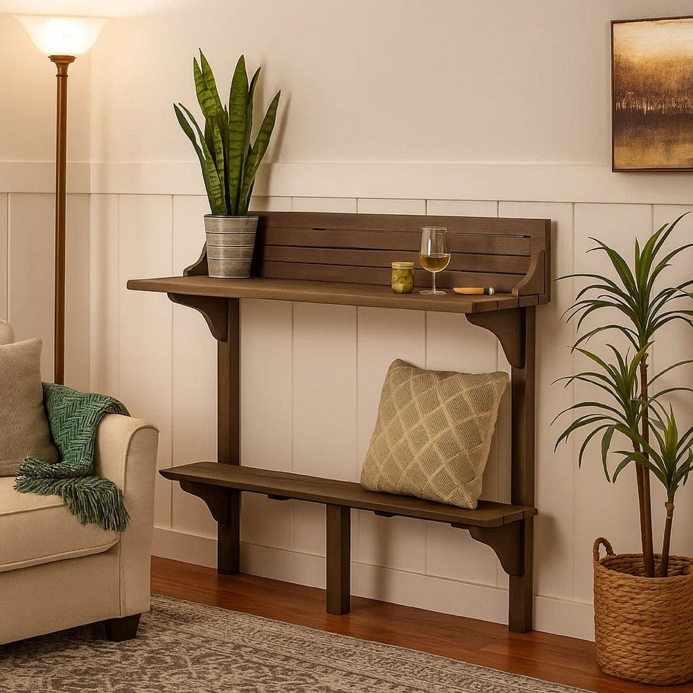 Outdoor Balcony Bar Table, Slim Design Gray Wood Frame, 50"