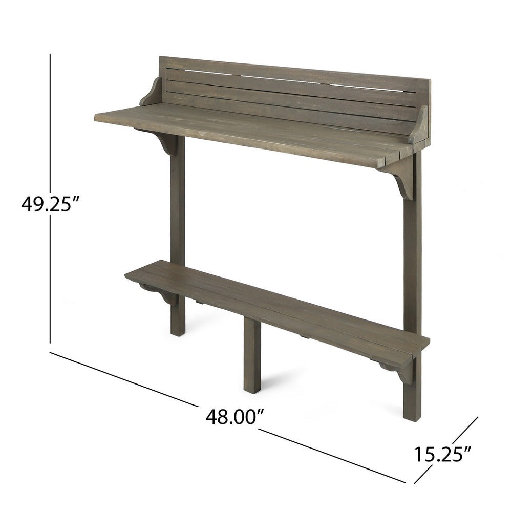 Outdoor Balcony Bar Table, Slim Design Gray Wood Frame, 50"