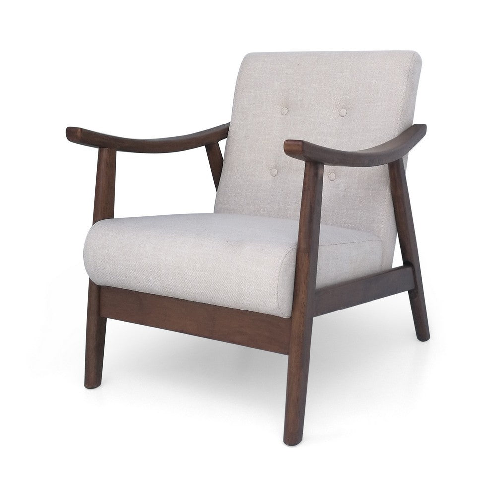 Accent Armchair | Soft Button Tufted Beige Fabric | Dark Brown Wood