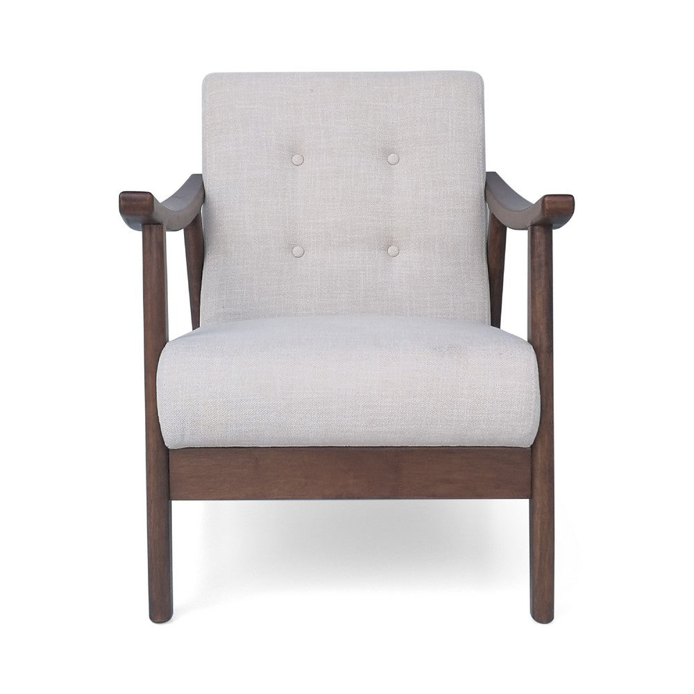 Accent Armchair | Soft Button Tufted Beige Fabric | Dark Brown Wood