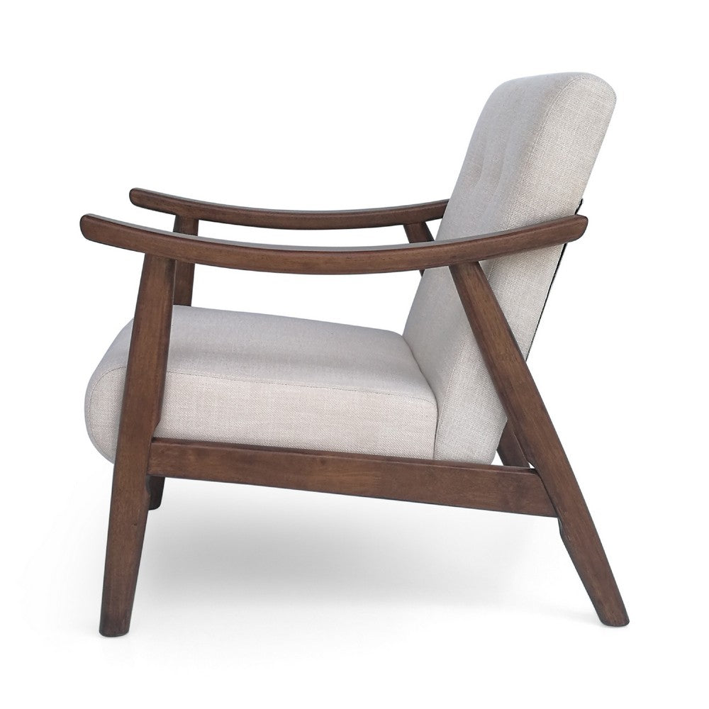 Accent Armchair | Soft Button Tufted Beige Fabric | Dark Brown Wood