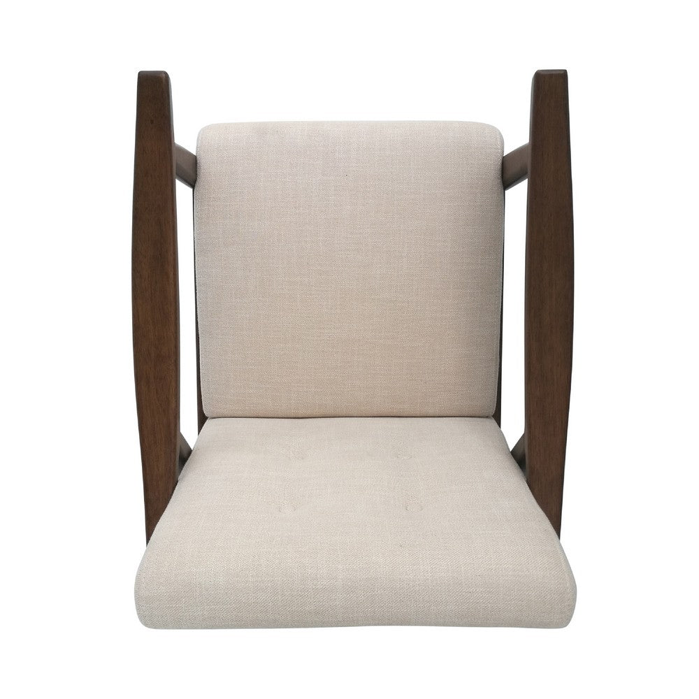 Accent Armchair | Soft Button Tufted Beige Fabric | Dark Brown Wood