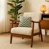 Accent Armchair | Soft Button Tufted Beige Fabric | Dark Brown Wood