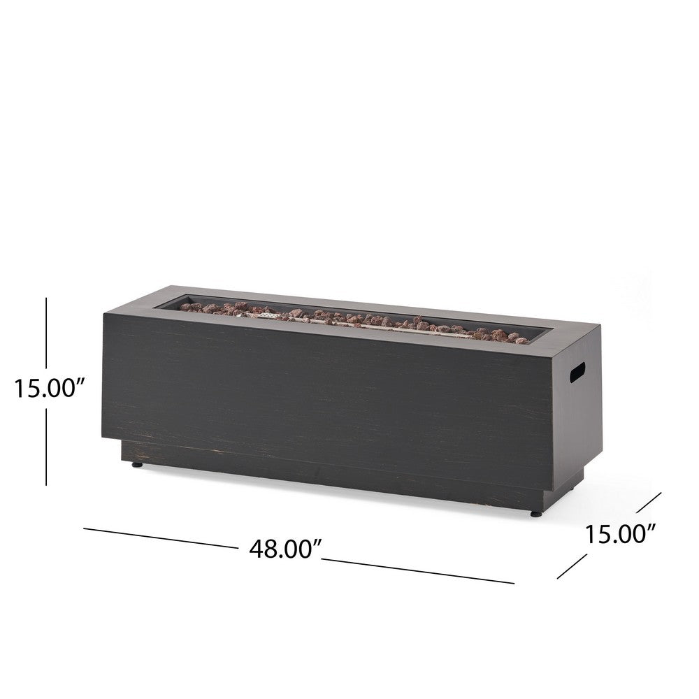 Outdoor Fire Pit | Dark Brown | Gold Iron Frame Rectangular 48"